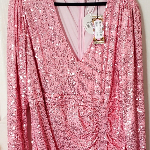 Plus Sequin Puff Sleeve Wrap Dress - Picture 3 of 7